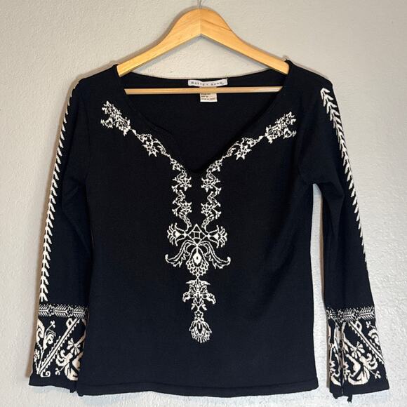 Vintage 90s Black Betty Sung Silk Bell Sleeve Sweater Medium Boho Fairygoth - Picture 4 of 9